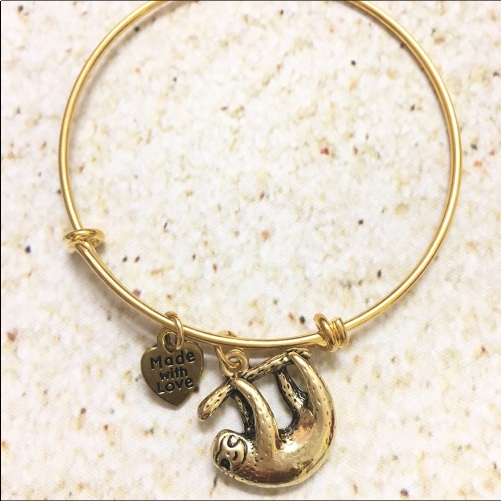 Gold plated sloth adjustable charm bracelet